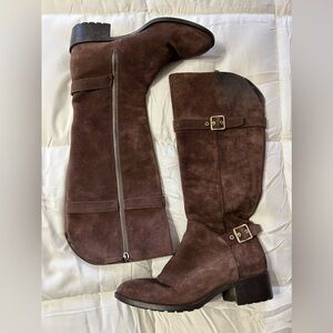 Cole Haan Women Brown Suede Leather Boots Knee High Waterproof Equestrian